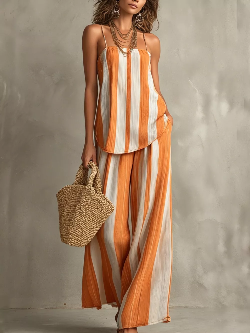Striped Cami and Wide Leg Pants Set, image 6