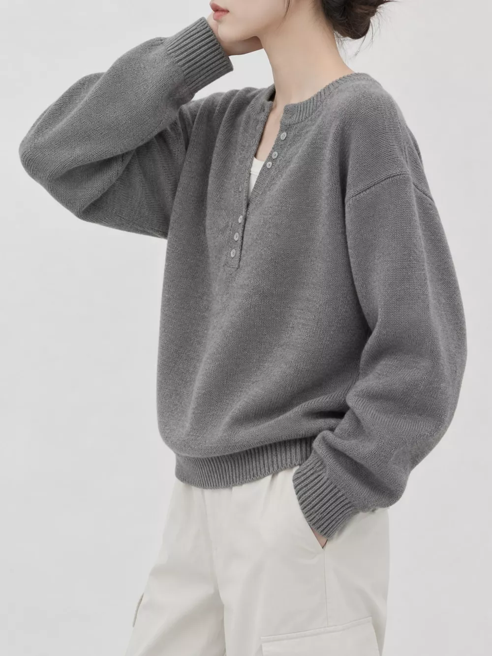 Button Detail Dropped Shoulder Sweater, image 6