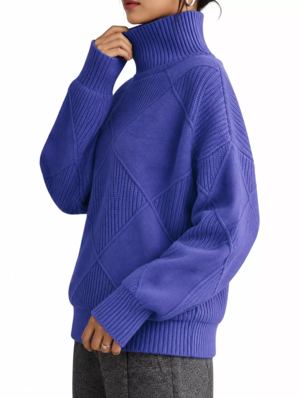 Full Size Diamond Pattern Turtleneck Sweater Plus Size, image 59