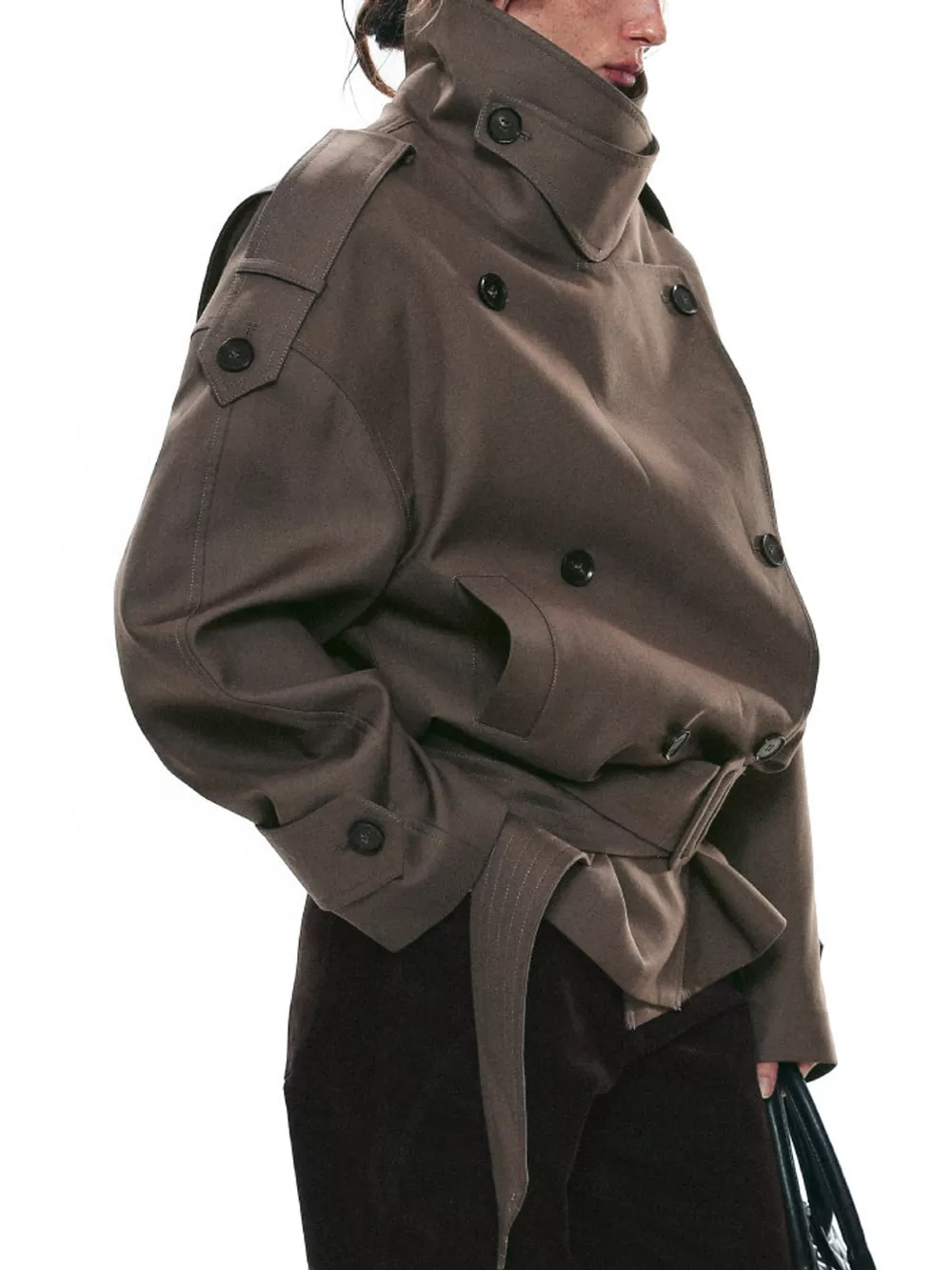 Belted Waist Button Up Trench Jacket, image 5