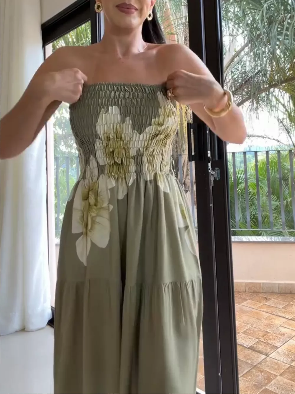 Floral Smocked Strapless Maxi Dress, image 3