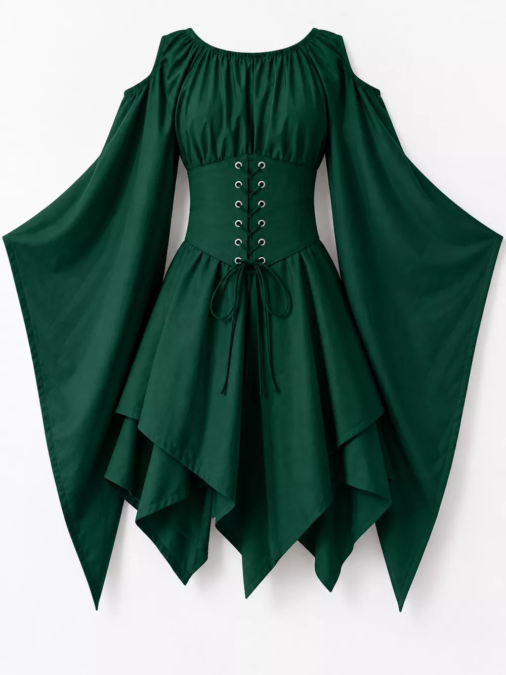 Full Size Lace-Up Flare Sleeve Irregular Hem Dress Plus Size, image 23