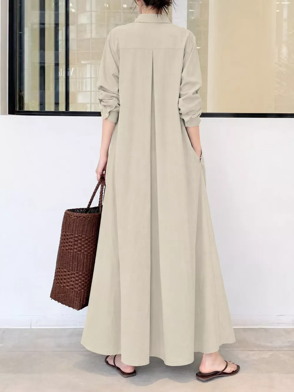 Full Size Button Front Long Sleeve Maxi Shirt Dress Plus Size, image 31