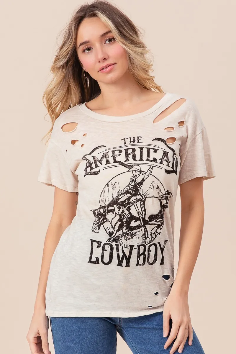 Cotton Slub Laser Top American Cow Boy Graphic, image 3