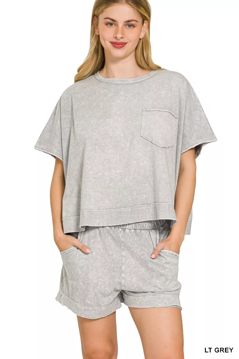 Halo Snow Washed Boxy Top & Shorts Set