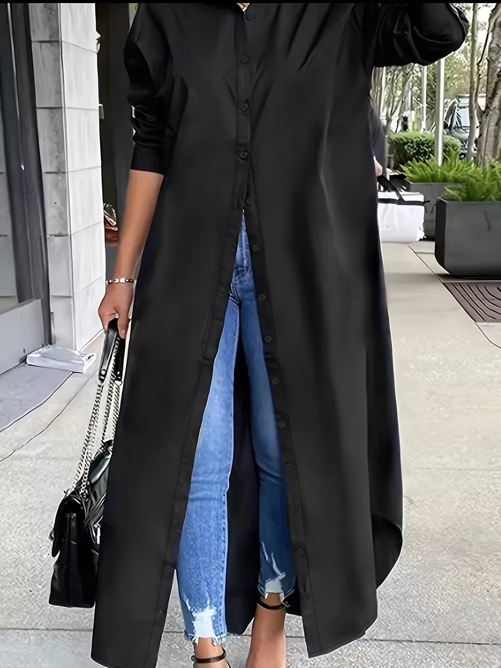 Plus Size Longline Button-Down Shirt, image 8