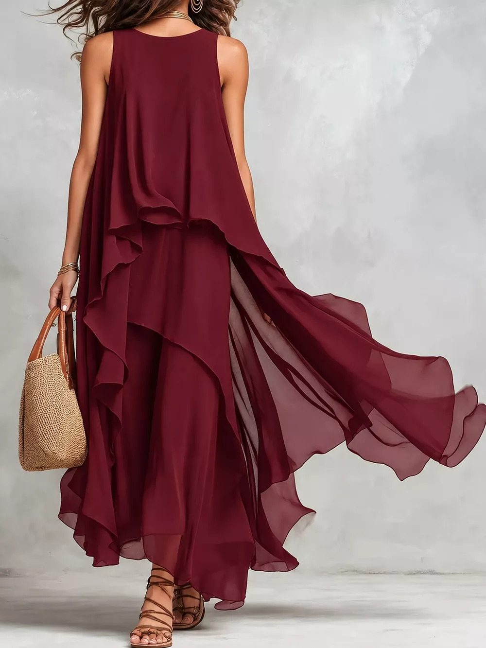 Ruffled Round Neck Sleeveless Maxi Dress, image 10