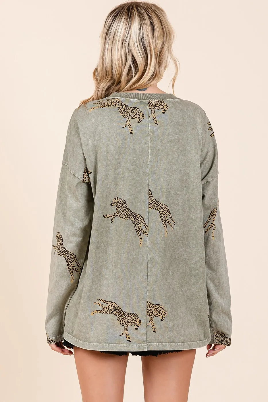 Mineral Wash Cheetah Print Long Sleeve Top, image 6