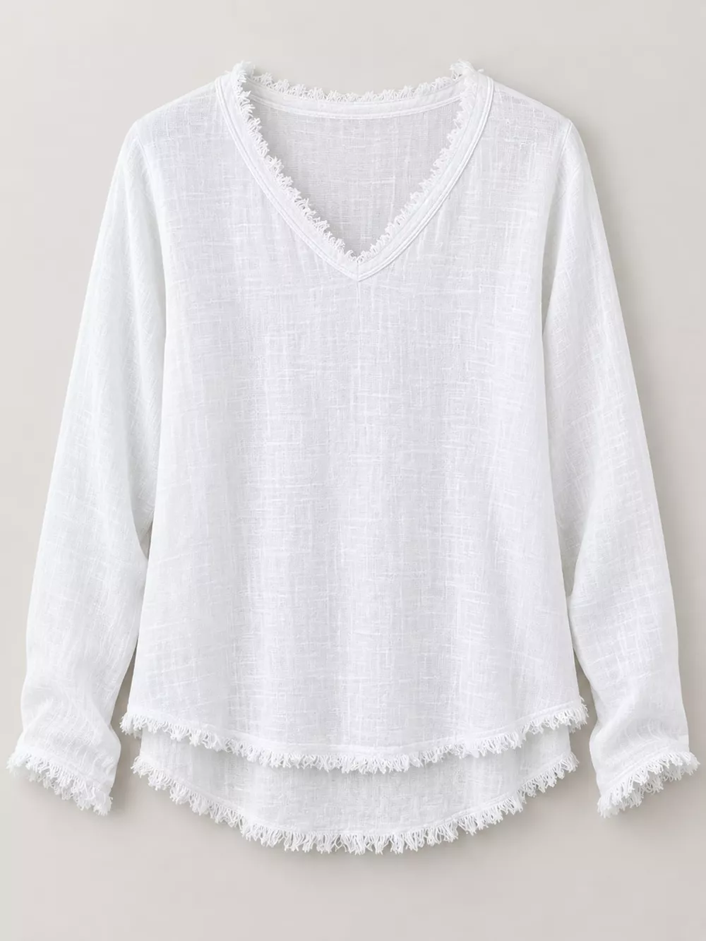 Full Size Frayed Hem V-Neck Long Sleeve Blouse Plus Size, image 19