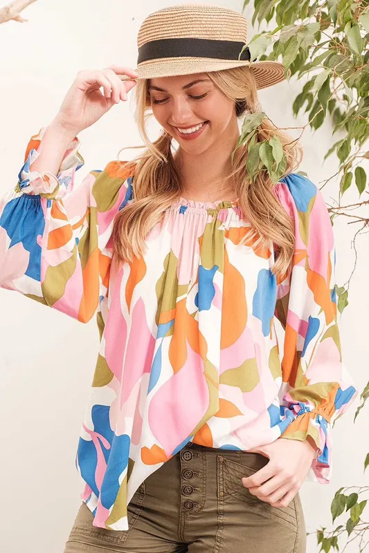 Abstract Print Off-the-shoulder Long Sleeve Top, image 6
