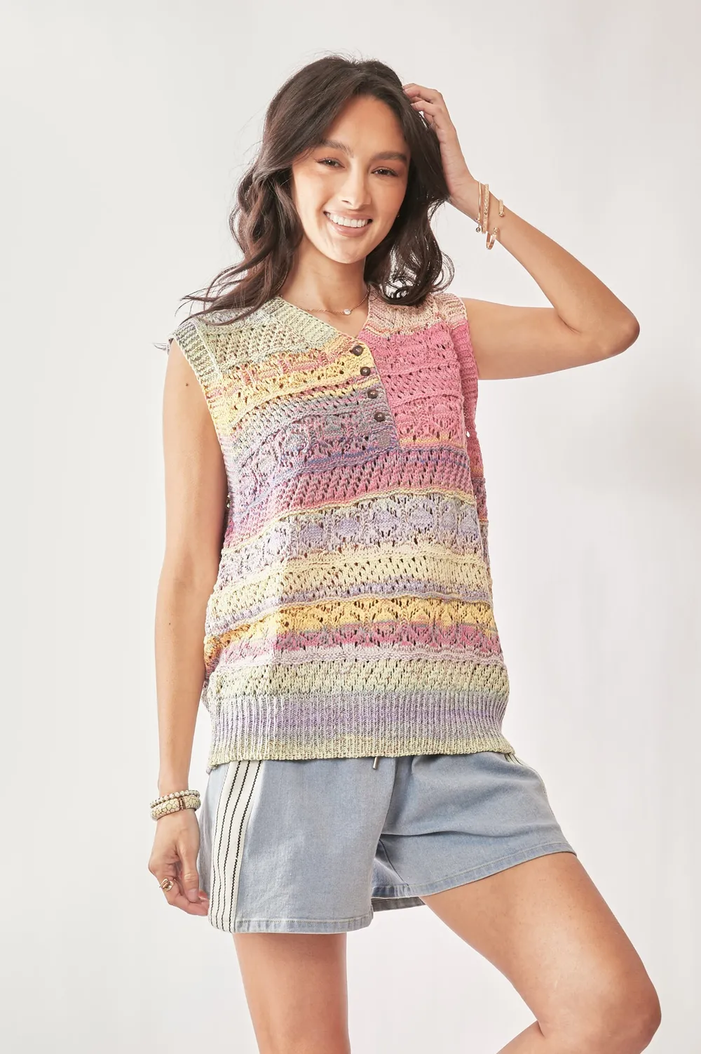 Multi Color Crochet Sleeveless Knit Vest Top, image 4