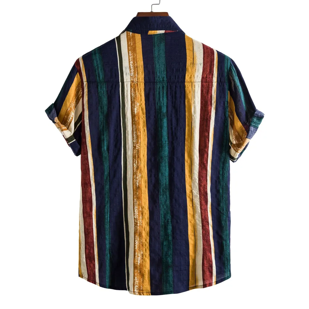 Men's Plus Size Striped Short Sleeve Button-Up Shirt, image 2