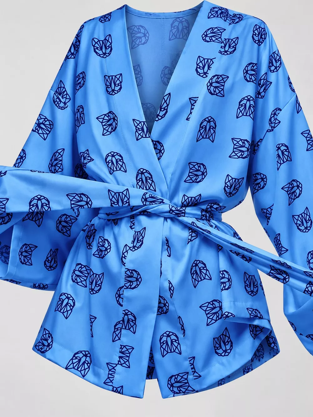 Geometric Cat Print Cardigan and Shorts Lounge Set, image 25