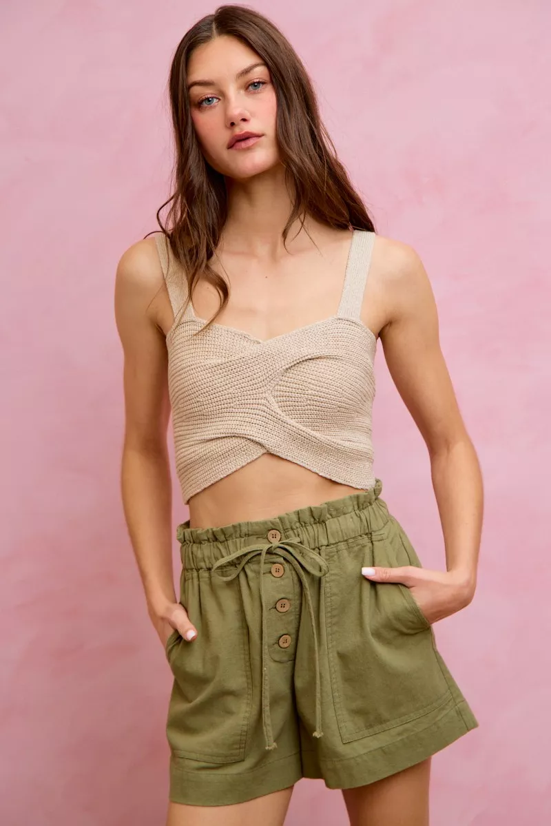Paper Bag Patch Pocket Drawstring Twill Shorts, image 16