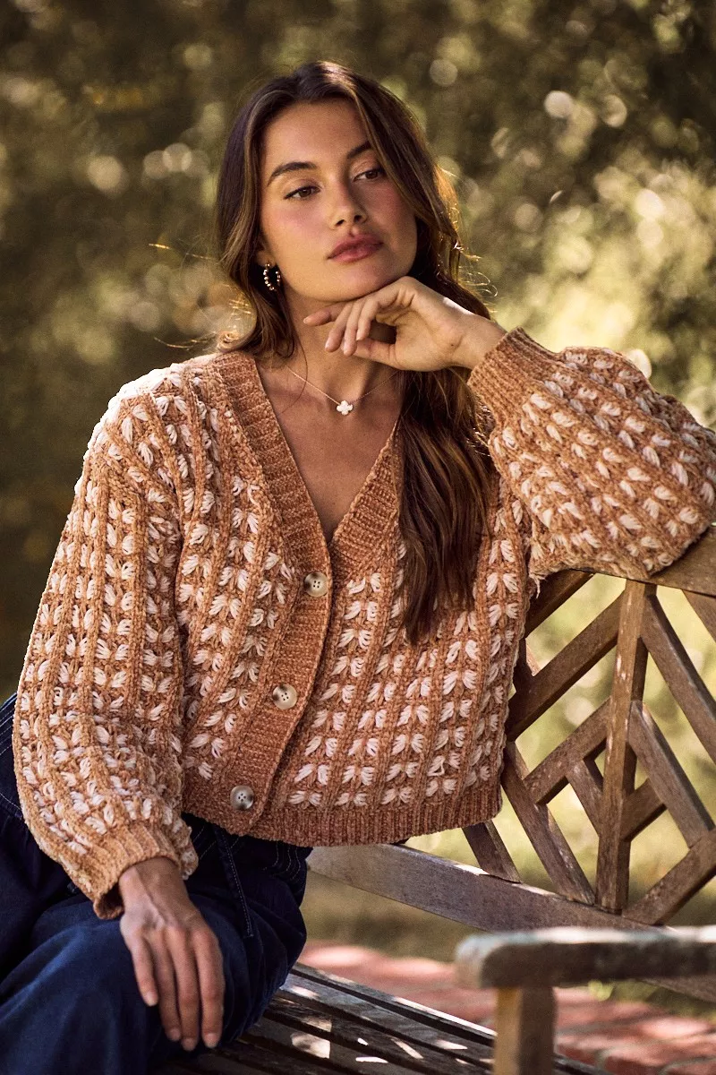 Soft Chenille Yarn Textur Button Sweater Cardigan, image 8