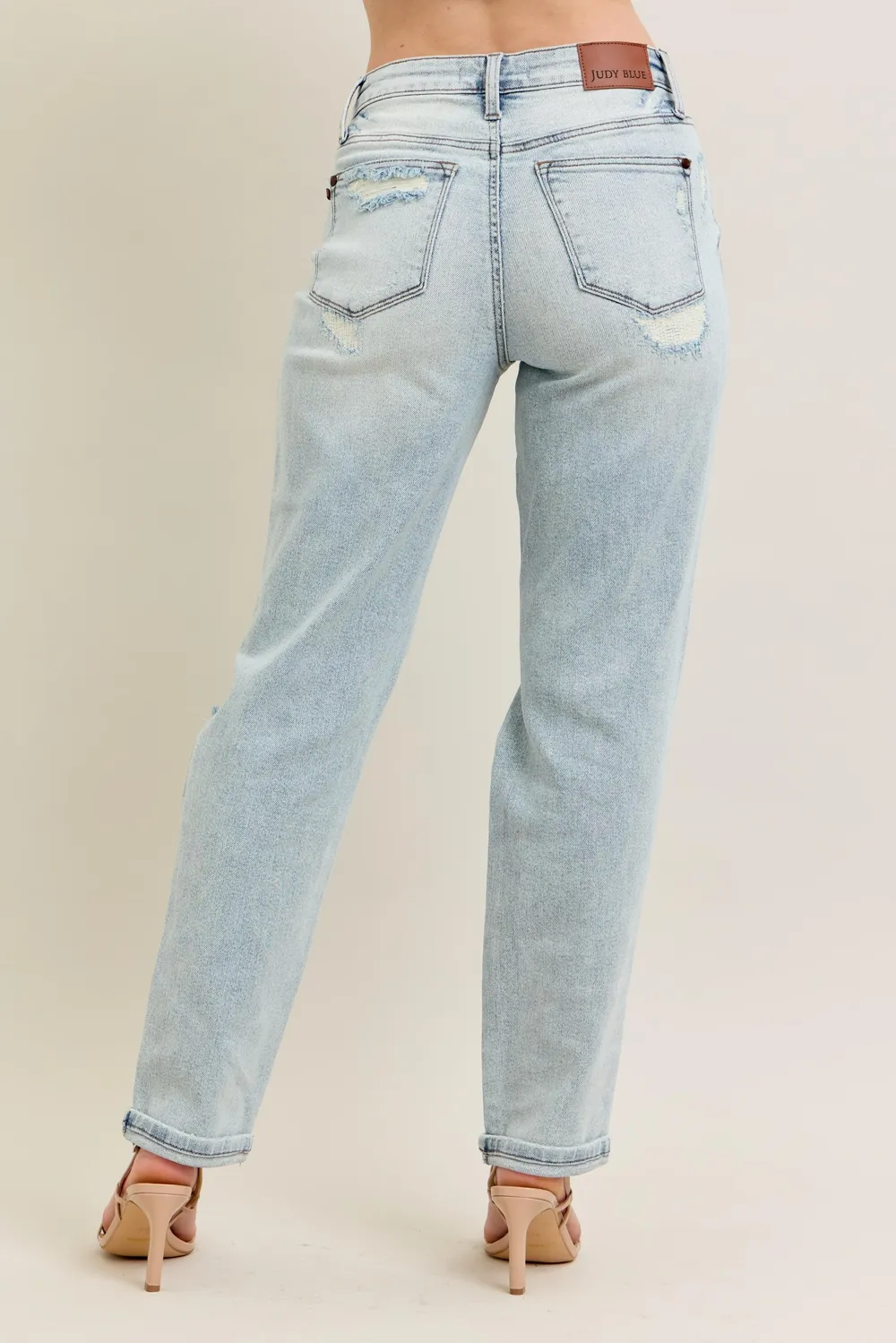 Full Size Mr Repair Stitch Detail Destroy Single Cuff Bf Jeans Plus Size, image 5