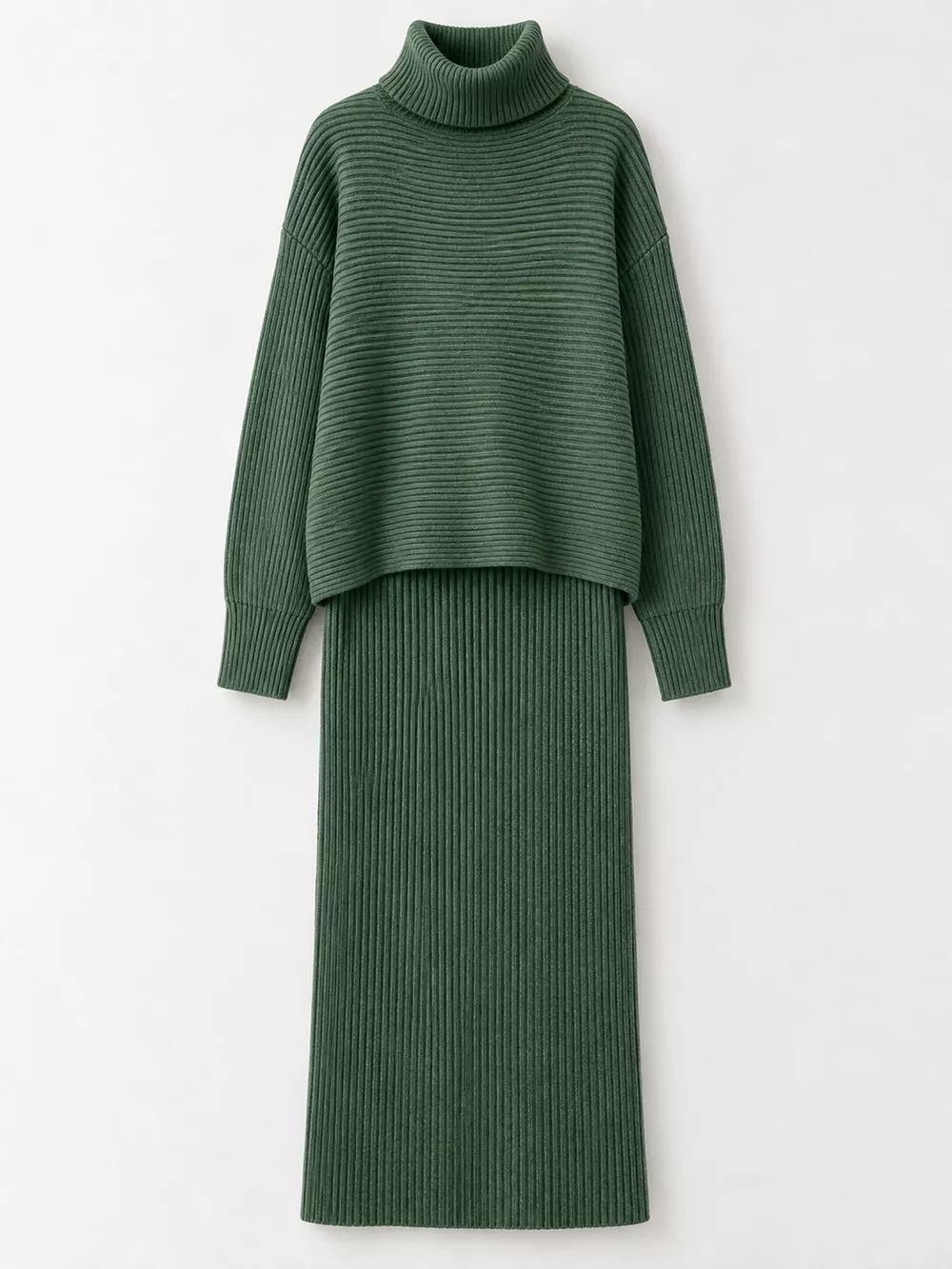 Ribbed Turtleneck Sweater Set with Matching Midi Skirt, image 15