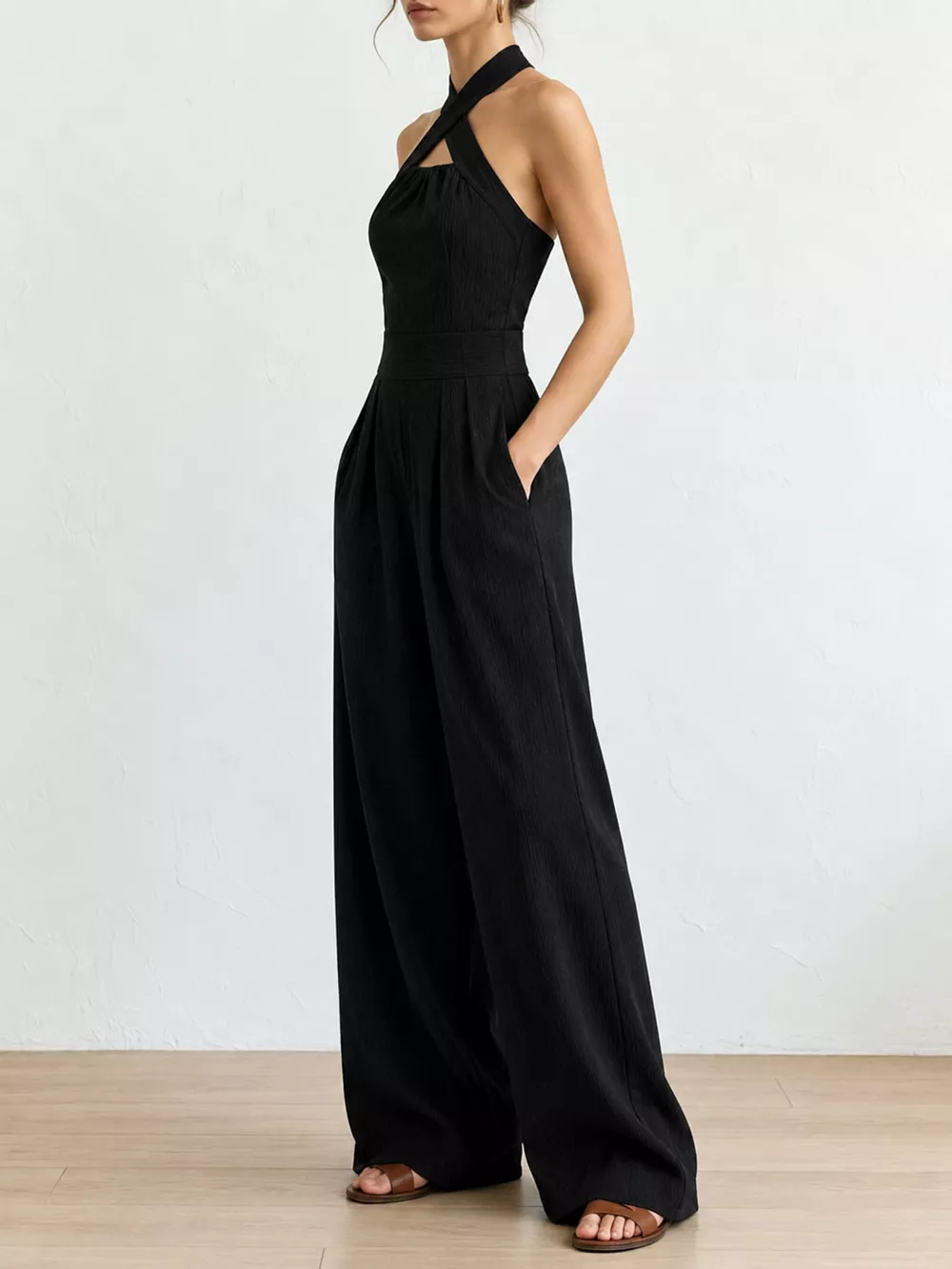Full Size Halter Neck Wide-Leg Jumpsuit Plus Size, image 8