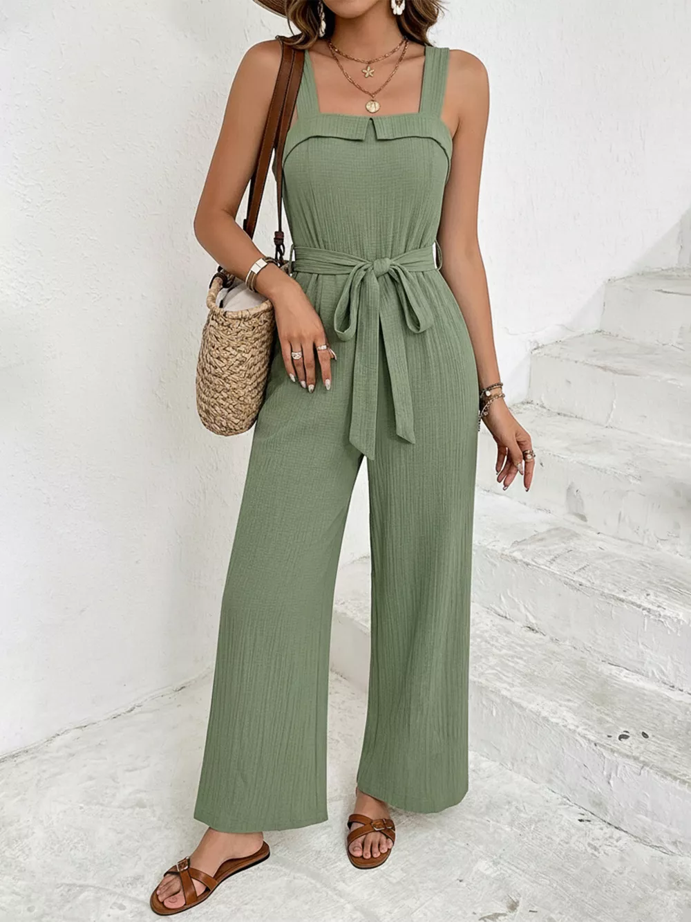 Tie Waist Wide Leg Jumpsuit, image 8