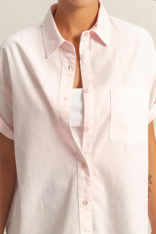 Short Sleeve Button Down Oversized Shirt, image 5
