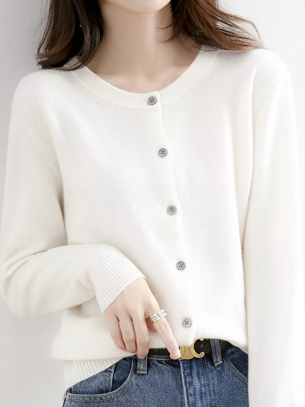 Crew-Neck Button-Down Cardigan, image 38