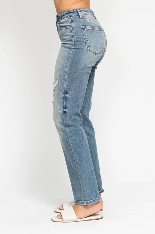 Full Size High Waist Distressed Dad Jean Plus Size, image 5