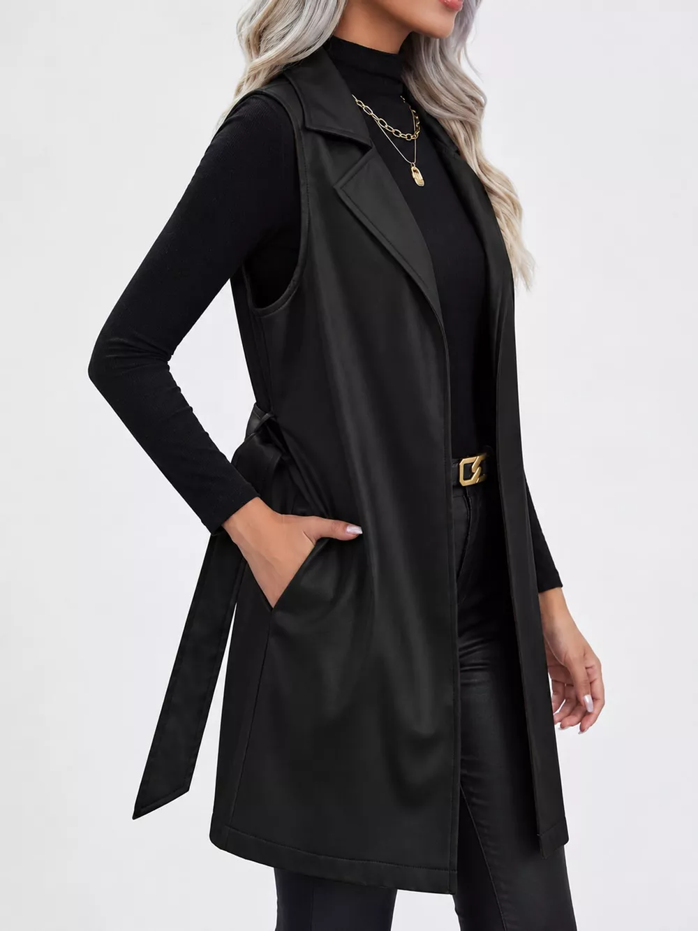 Tie Waist Longline Vest Coat, image 33