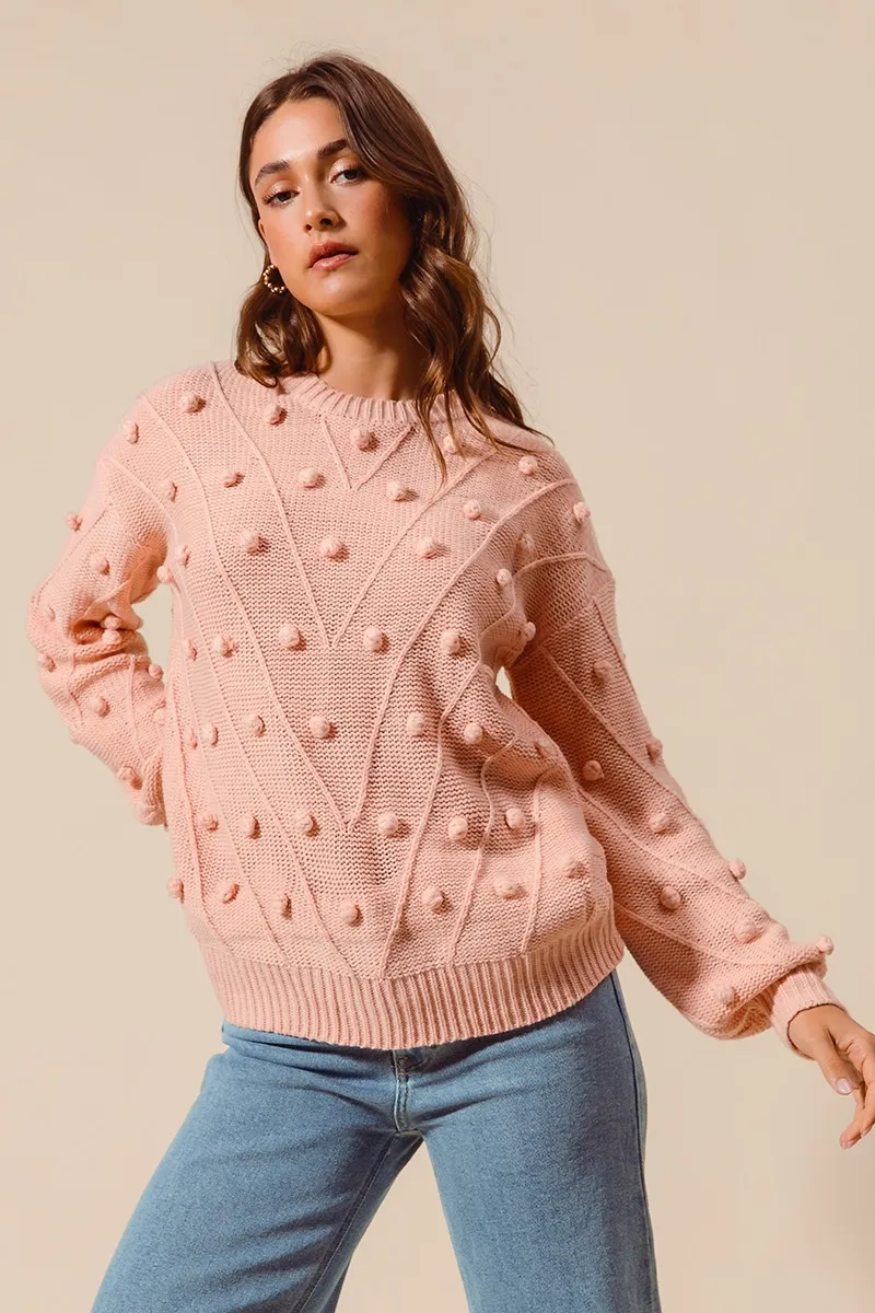 Pom Pom Textured Knit Sweater Top, image 3