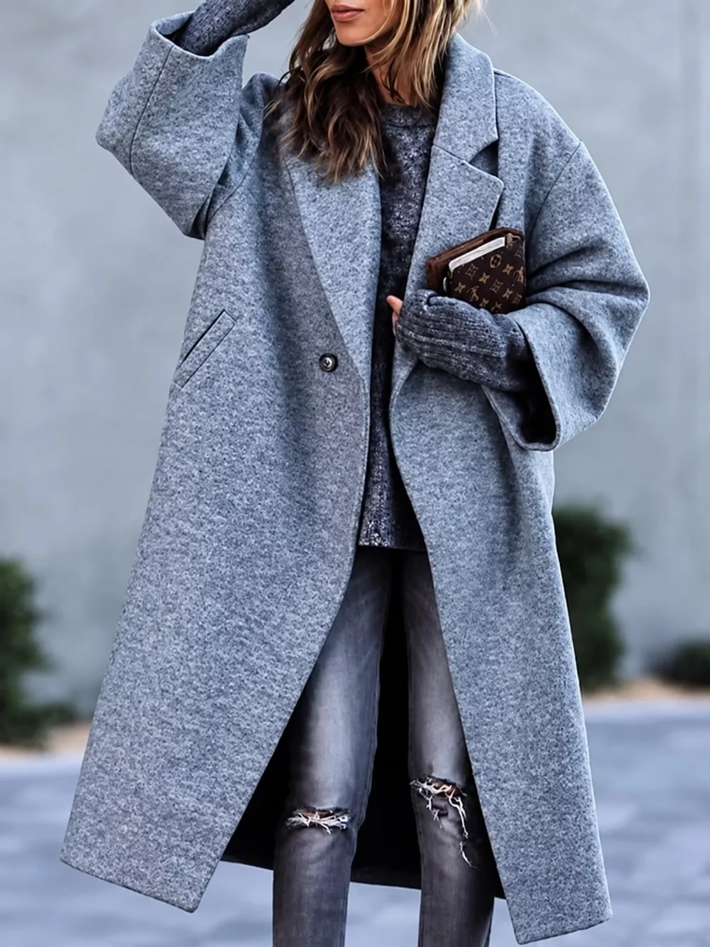Full Size Lapel Collar One Button Coat Plus Size, image 4