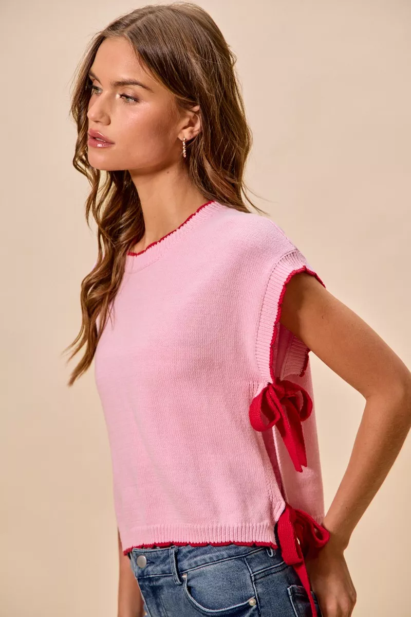Lightweight Sweater Dolman Side Ribbon Tie Top, image 12