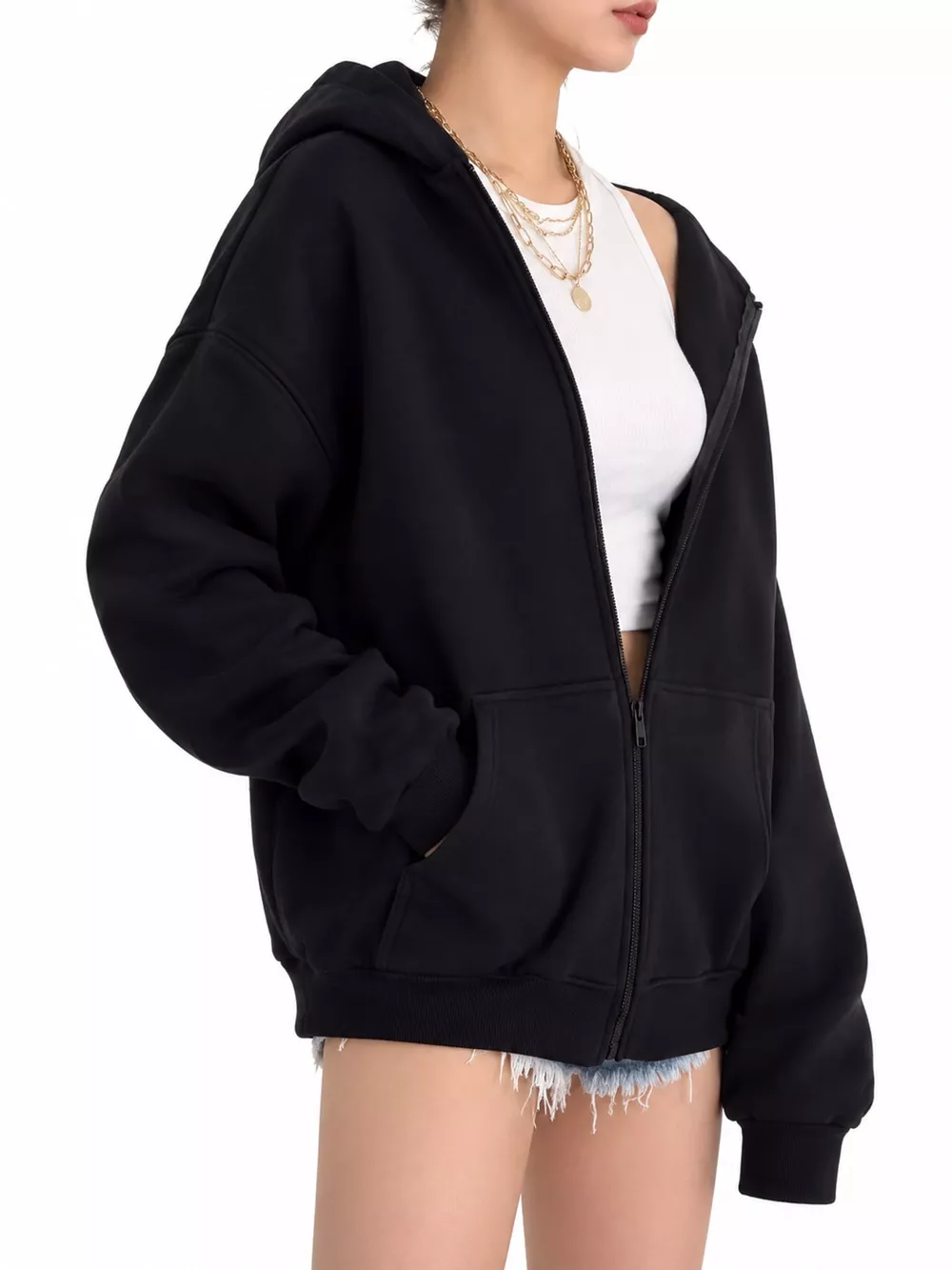 Full Size Zip-Up Dropped Shoulder Hoodie Plus Size, image 10