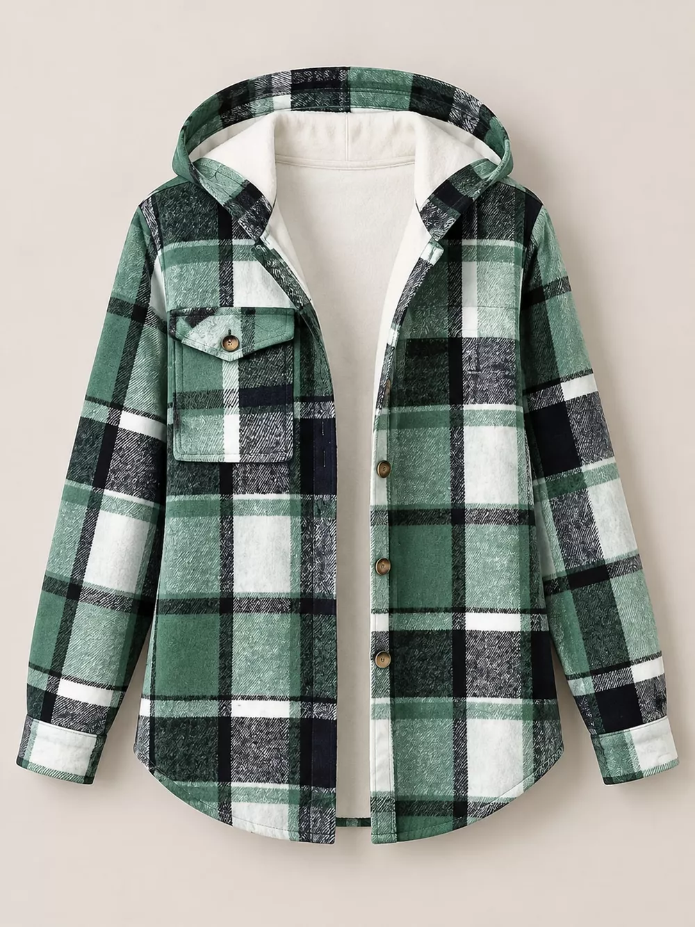 Fleece-Lined Plaid Button Up Shacket, image 5