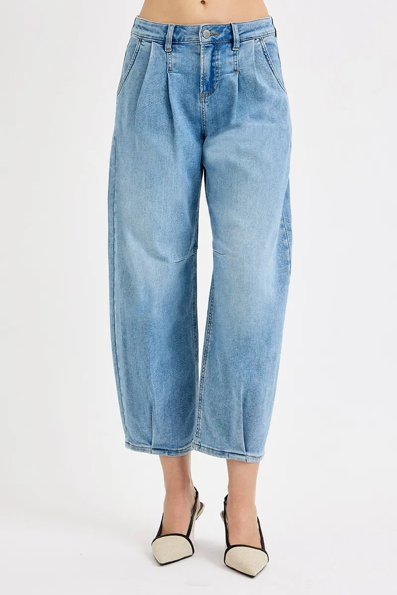 Full Size Mid Rise Fit Crop Wide Volume Leg Jeans Plus Size