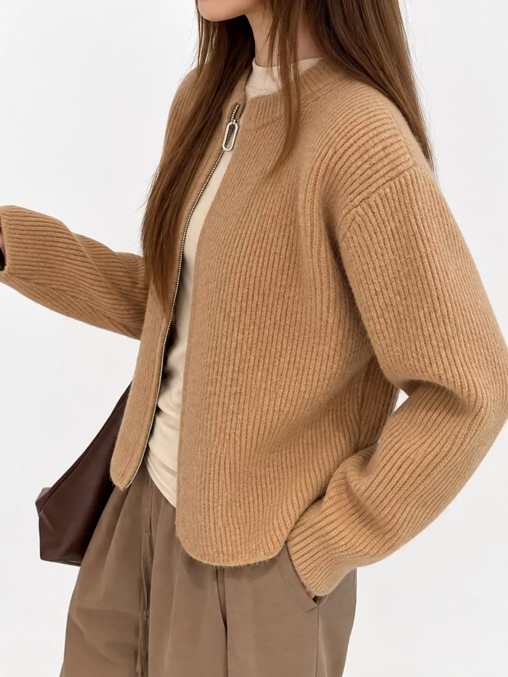 Zip Up Dropped Shoulder Cardigan, image 34
