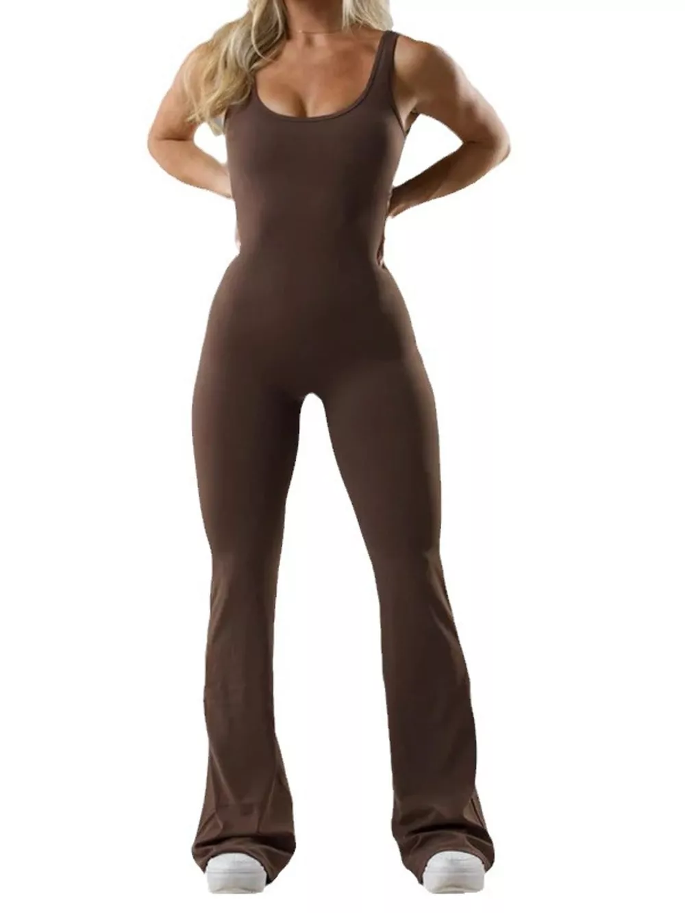 Seamless Scoop Neck Active Jumpsuit with Flared Leg Design, image 12