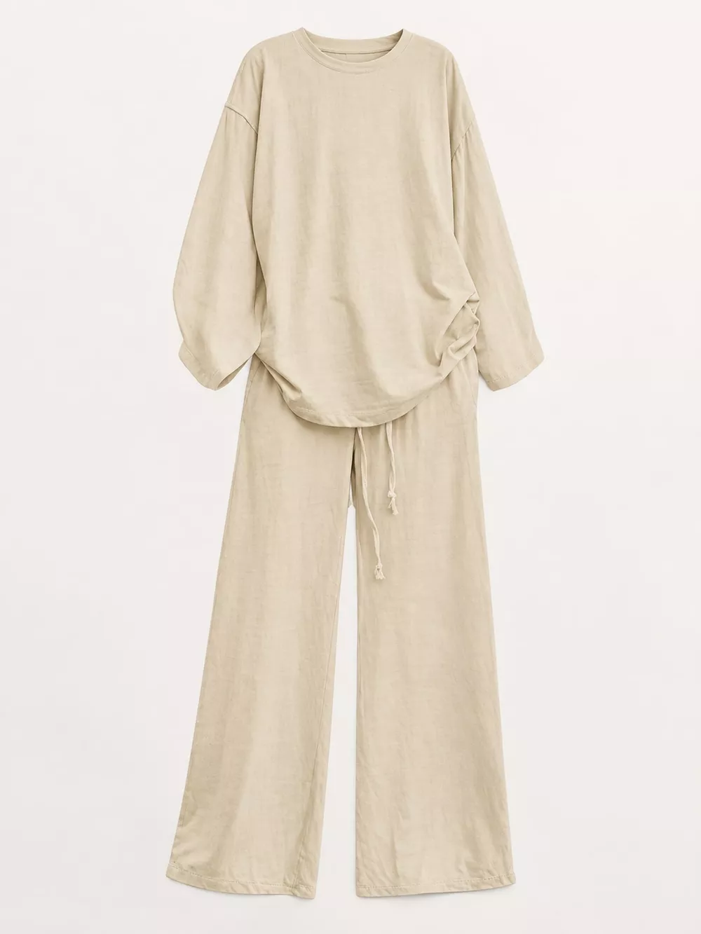 Full Size Round Neck Top and Drawstring Wide-Leg Pants Set Plus Size, image 12