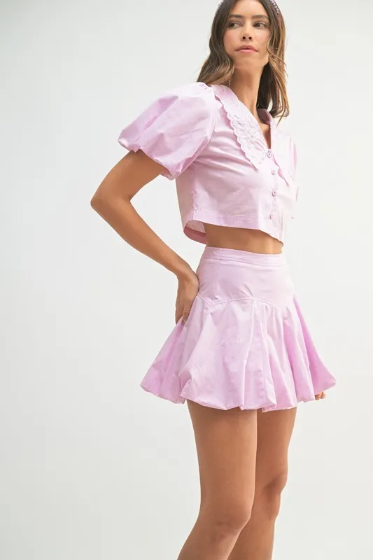 Puff Sleeve Button Down Top and Bubble Skirt Set, image 6