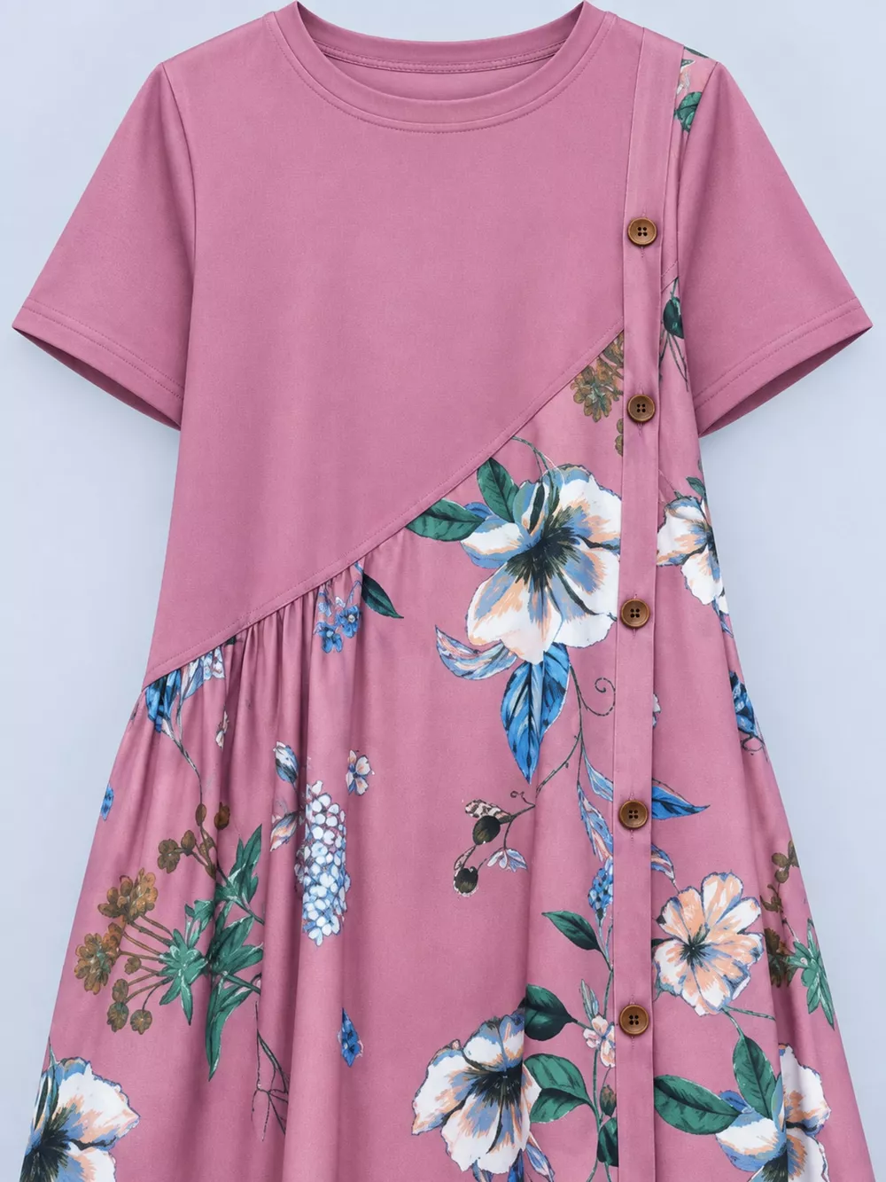 Plus Size Floral Print A-Line Midi Dress with Asymmetric Button Detail, image 11