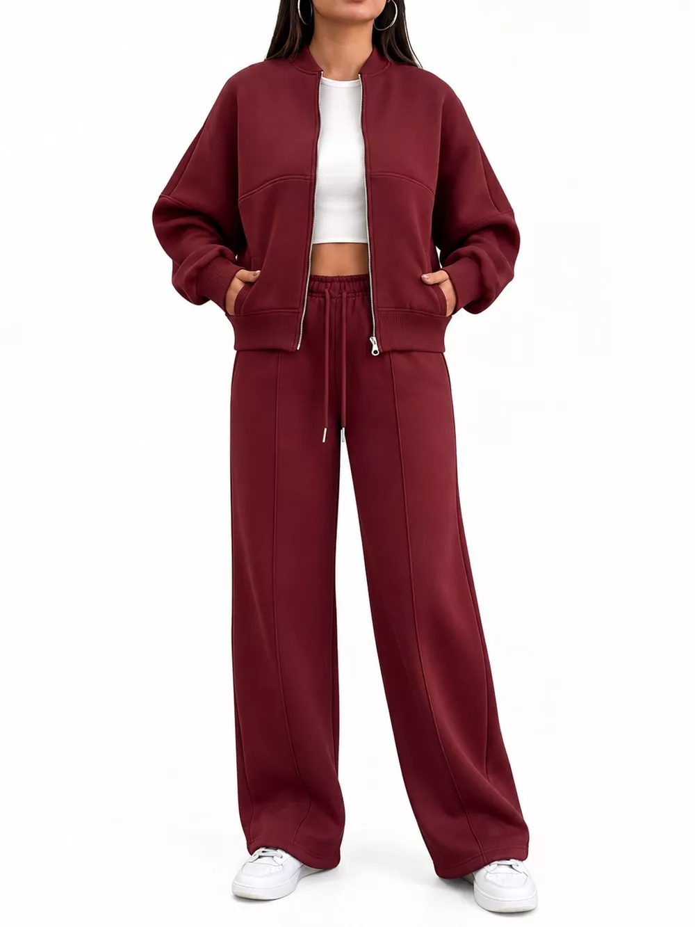 Casual Zip-Up Jacket and Wide-Leg Sweatpants Set, image 33