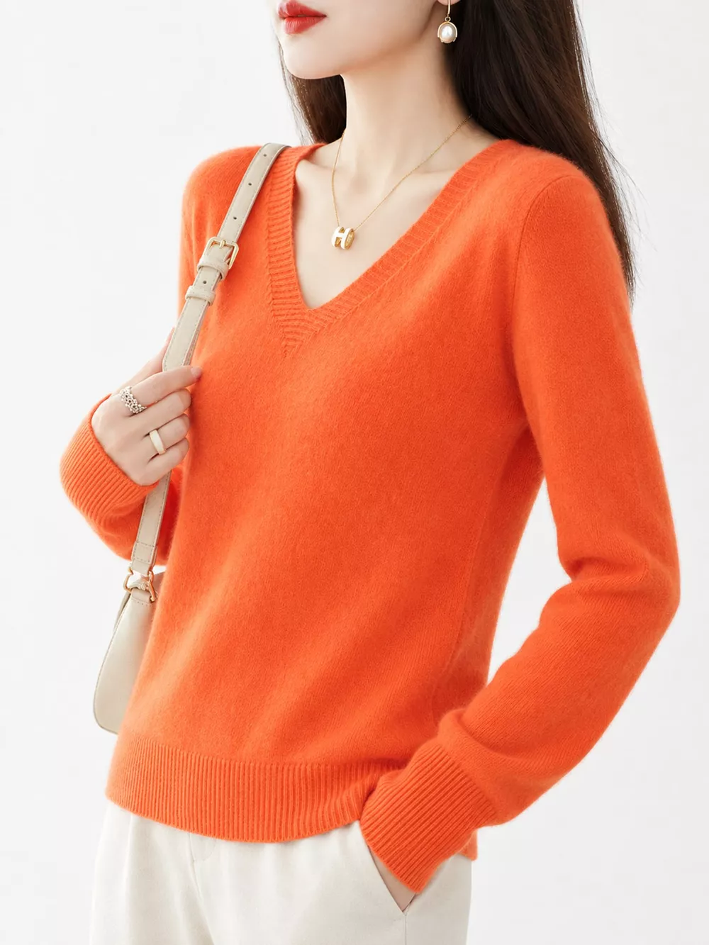 V-Neck Solid Color Sweater, image 62