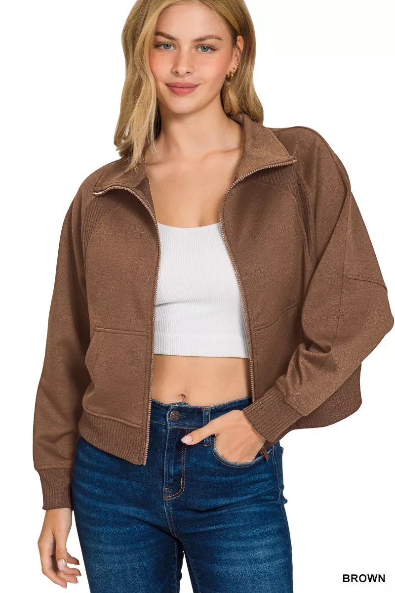 Scuba Full Zip Cropped Jacket with Pockets, image 3