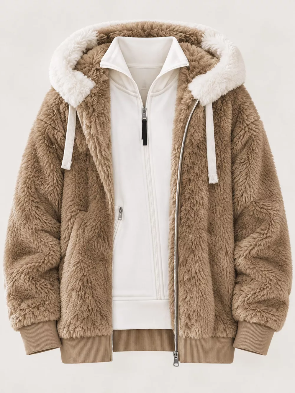 Full Size Faux Fur Zip Up Hooded Outerwear Plus Size, image 16