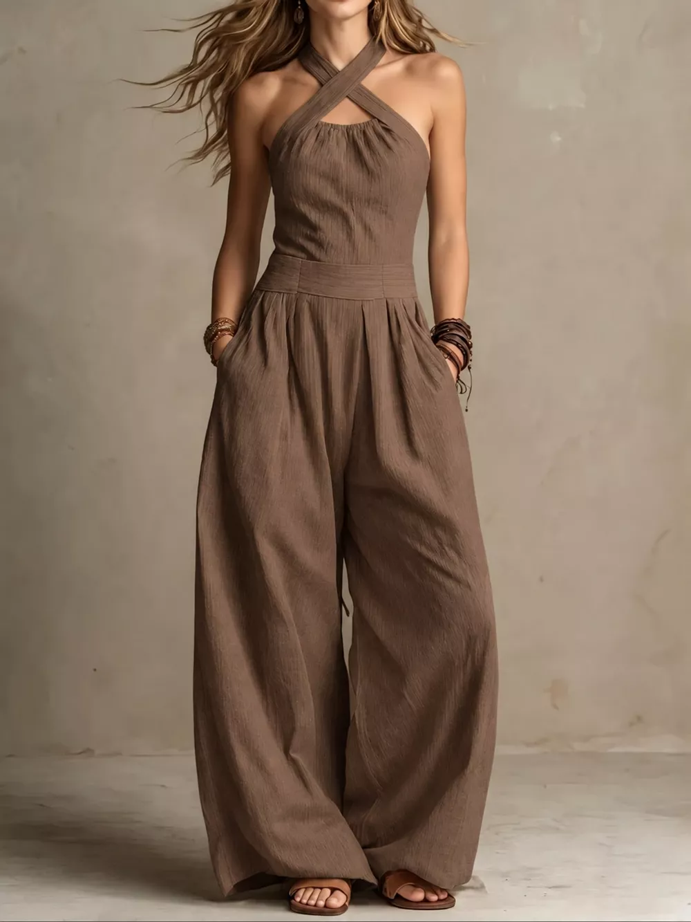 Full Size Halter Neck Wide-Leg Jumpsuit Plus Size, image 40
