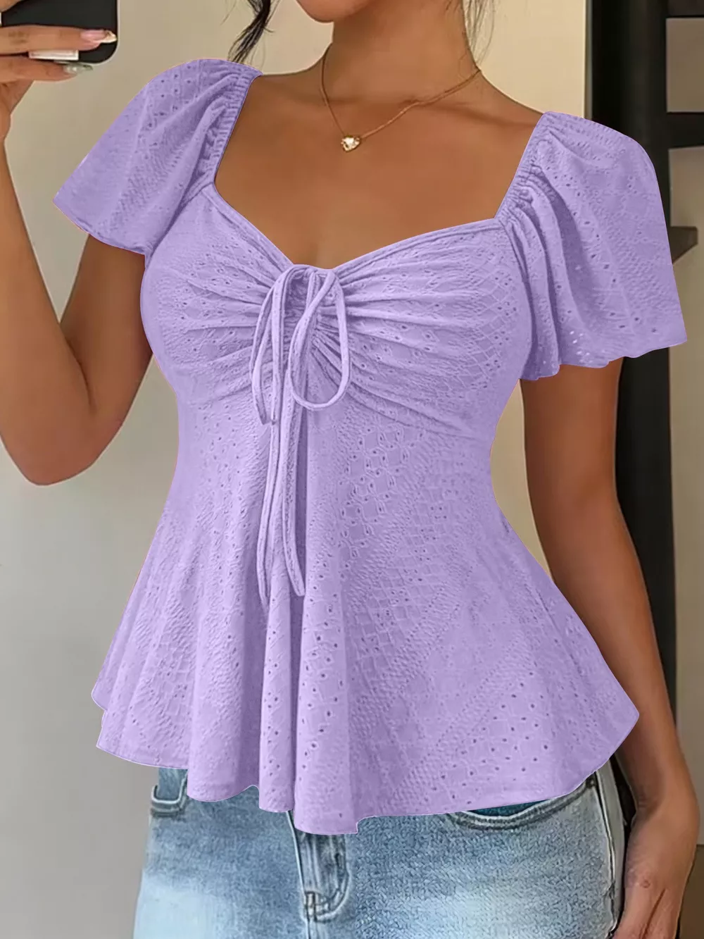 Ruched Flutter Sleeve Peplum Top, image 9