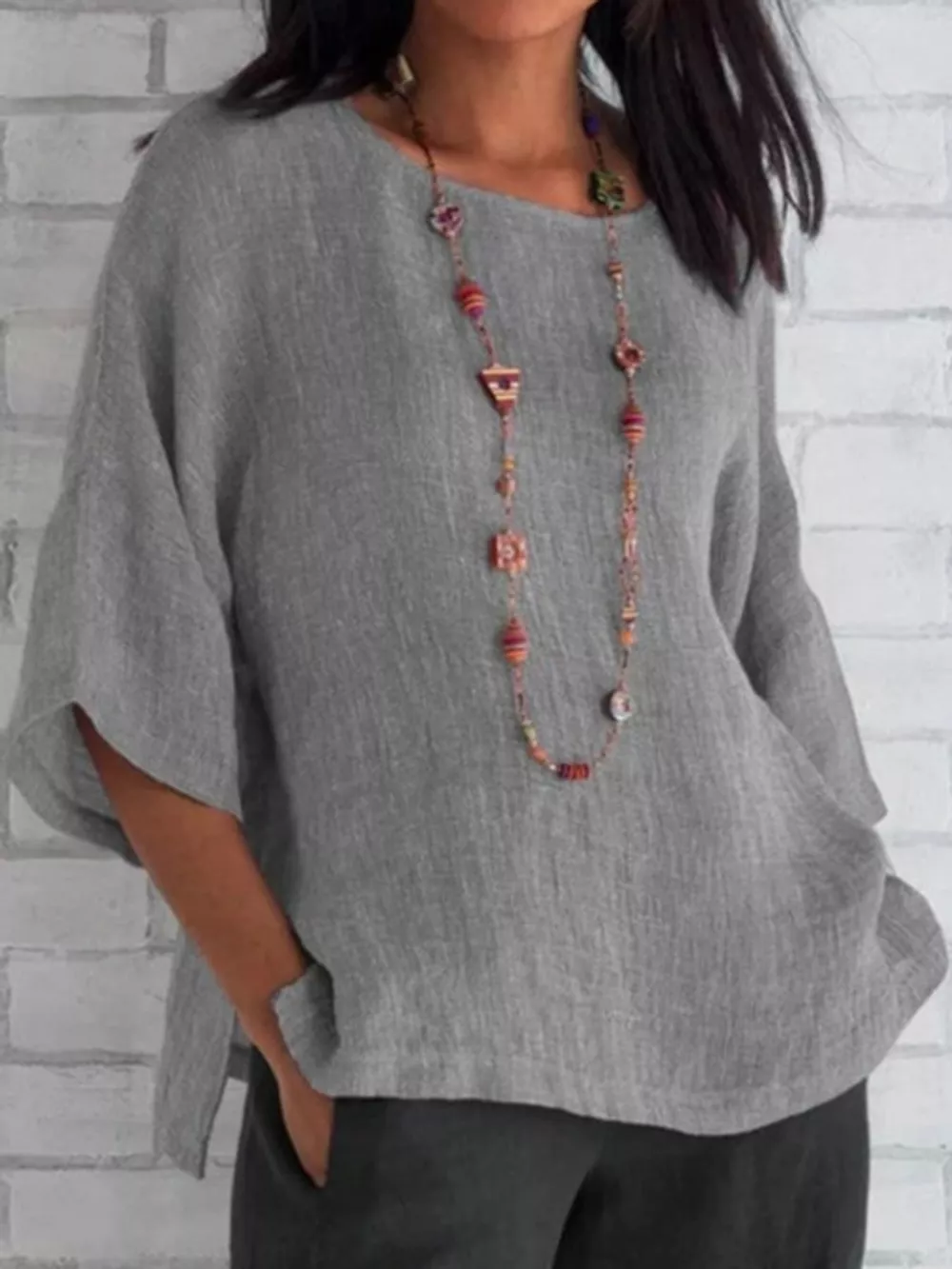 Full Size Loose Fit Linen Blend Blouse Plus Size, image 10