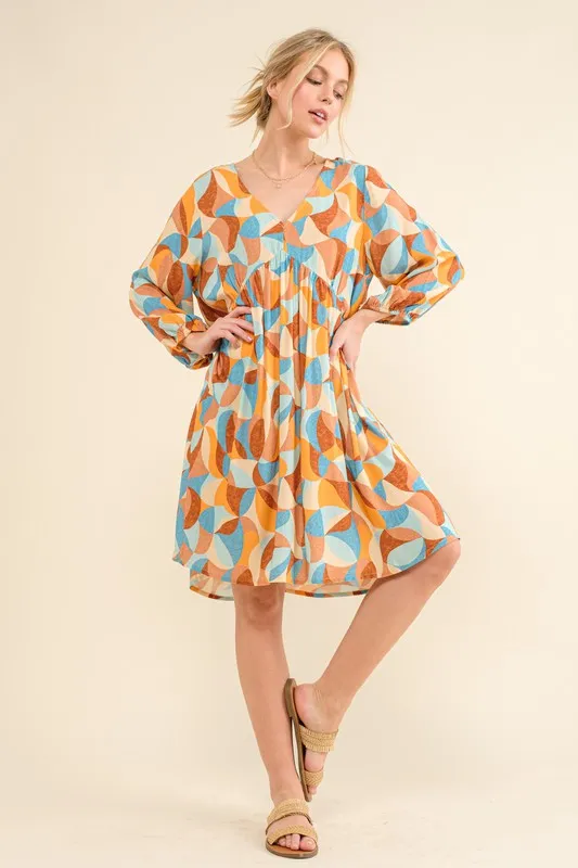 Printed Open Back Puff Sleeve Casual Dress, image 4