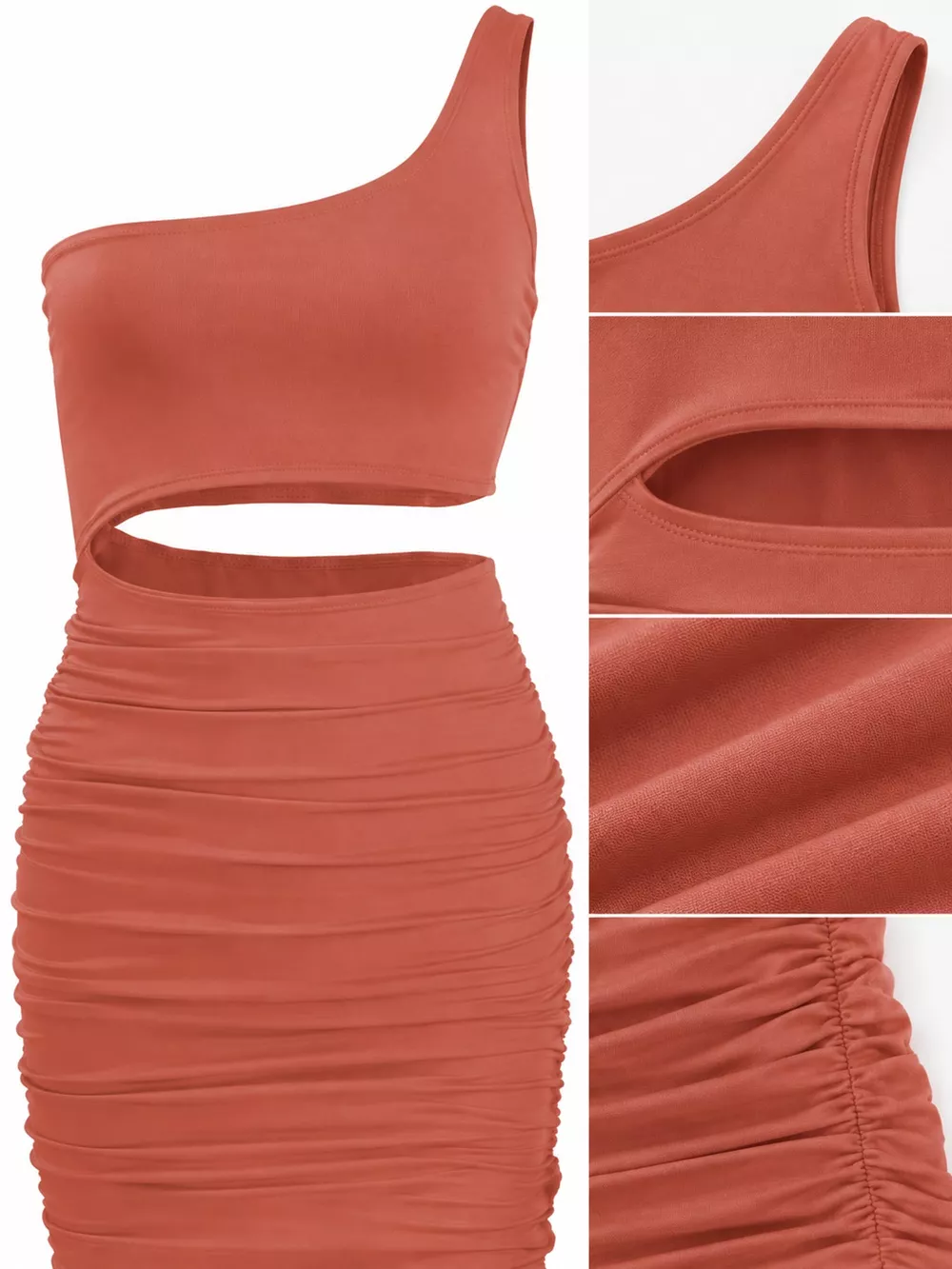 One-Shoulder Cutout Ruched Bodycon Mini Dress, image 83