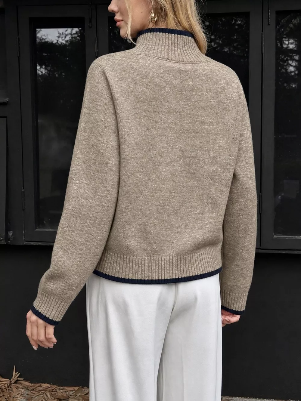 Cozy Mock Neck Sweater with Contrast Trim, image 6