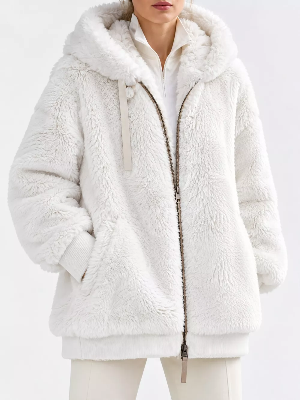Full Size Faux Fur Zip Up Hooded Outerwear Plus Size, image 2