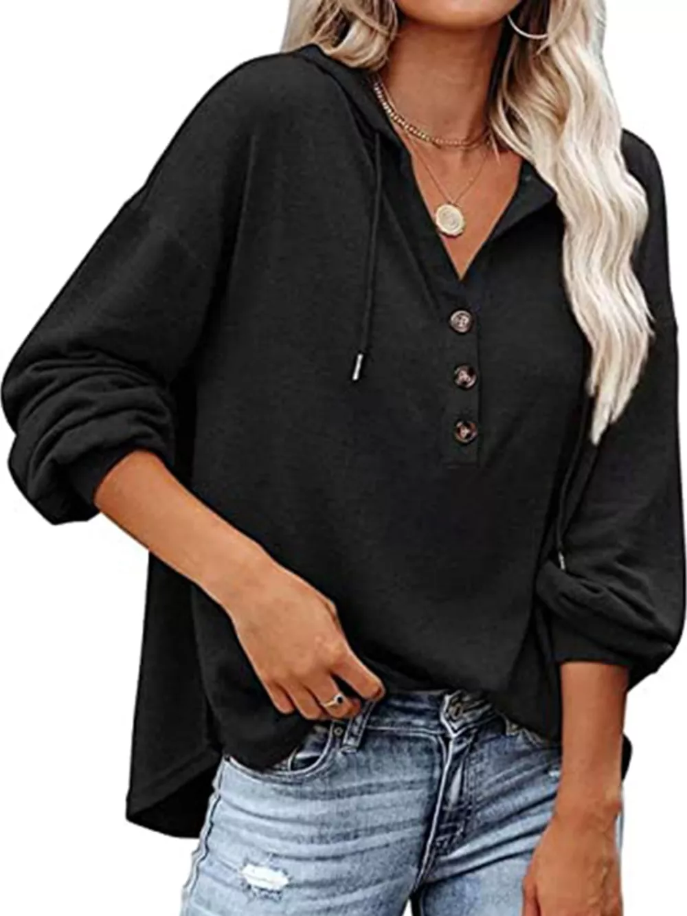 Drawstring Dropped Shoulder Hoodie